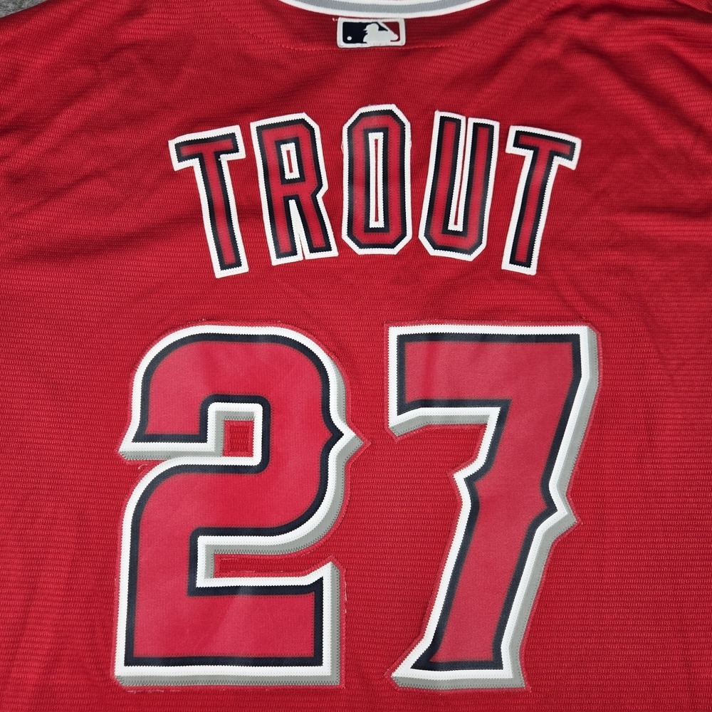 Anaheim Angels Mike Trout #27 Majestic Adult Large Jersey Cool Base Red XXL - Picture 10 of 11